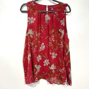 Vince Camuto Floral Chiffon Pleated Sleeveless Blouse Sz XXL Red Cottage Office